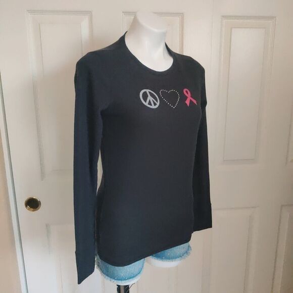 Share the Care "Peace Love Cure" Long Sleeve Ribbed Shirt sz M - Picture 3 of 7